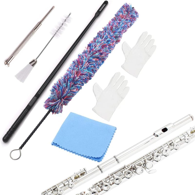 REMAGIC Flute Cleaner Care Cleaning Kit, Flute Cleaning Cotton Cleaning Brush, Flute Cleaning Swabs, Double End Dust Brush, Flute Cleaning Rod, Screwdriver for Flute Repairing, Cotton Gloves, Cleaning Cloth - Image 1
